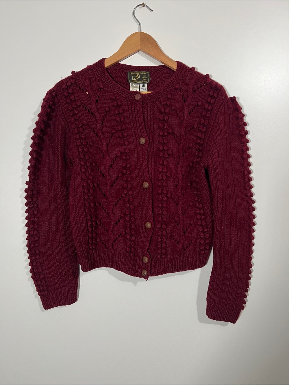 1970s South Wool European Wool Cardigan Mulled Wine Size Large Women’s